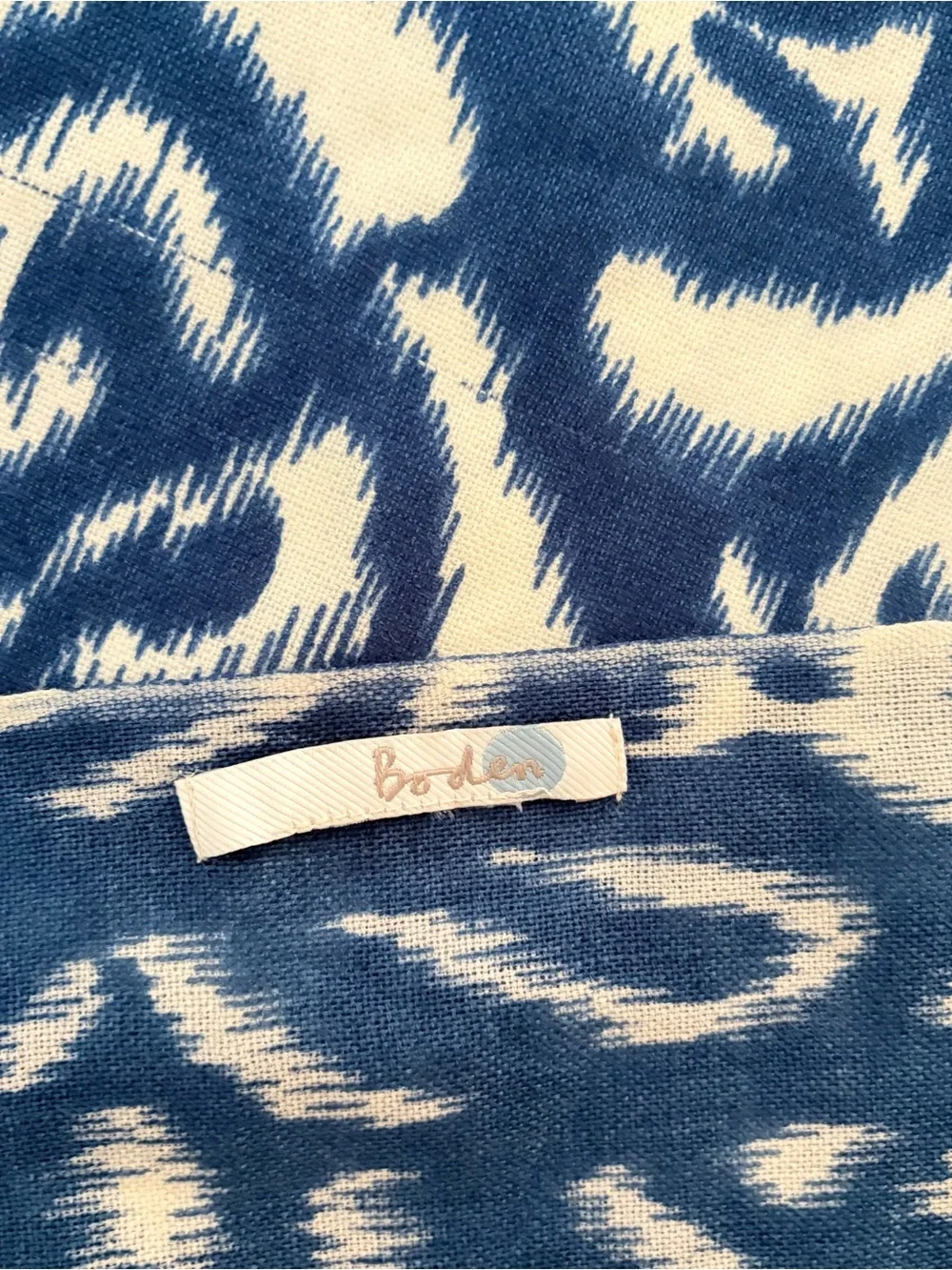 Boden Wool Scarf Wrap Shawl Indigo Blue Size 72 in x 22 in Abstract Design New